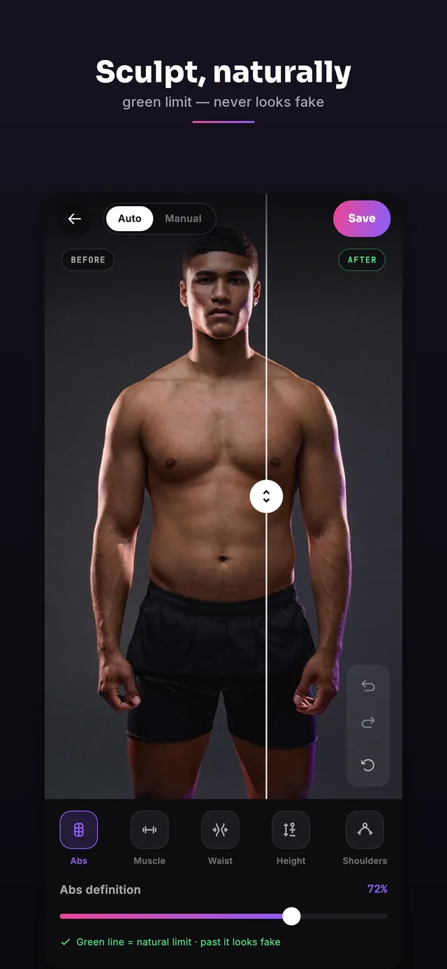 Body sculpt tools with the green natural-limit slider